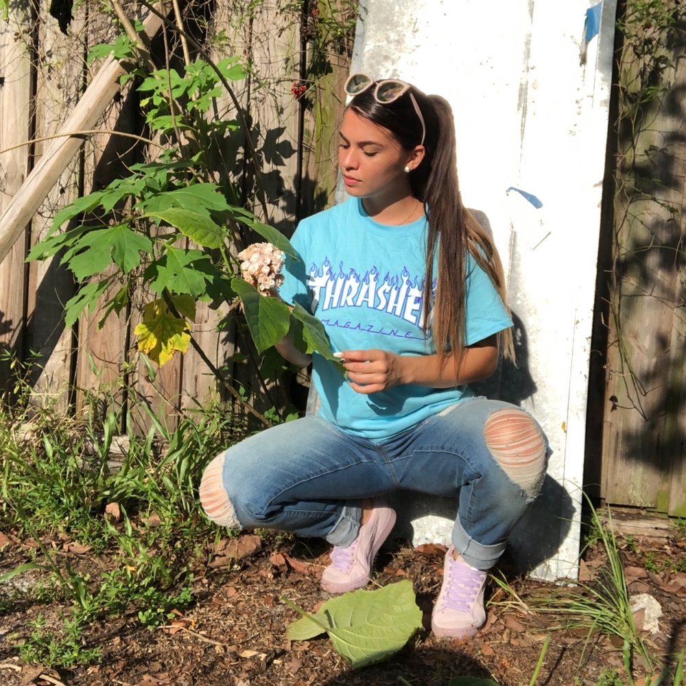 Blue and purple thrasher shirt
